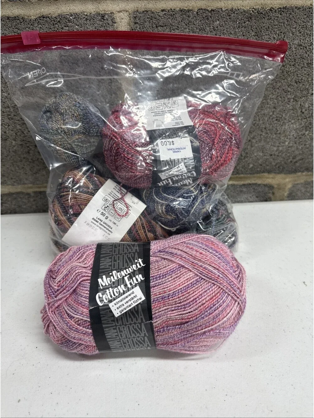 Lana Grossa Meilenweit Cotton Fun Wool/Cotton/Polyamid Yarn Mixed Color 7 Skeins